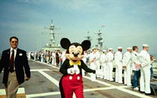 Mickey Mouse on the deck of the USS Shreveport