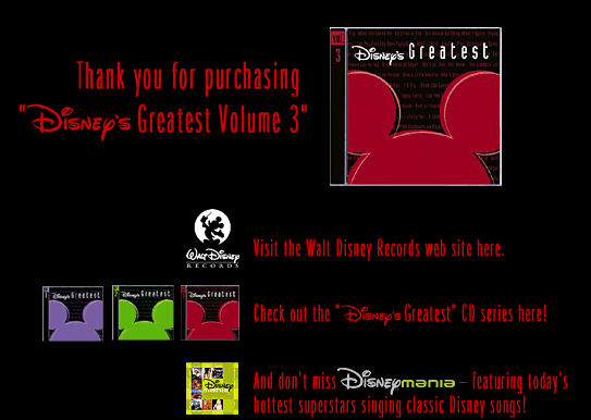 Thank you for purchasing 'Disney's Greatest Volume 3'