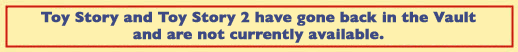 Hurry! Don't miss your last chance to own Toy Story and Toy Story 2. Disney/Pixar will stop selling these titles on May 1, 2003.