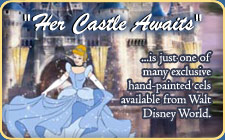 "Her Castle Awaits" is just one of many exclusive hand-painted cels available from Walt Disney World.