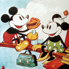 Mickey Mouse and Minnie Mouse having lunch together