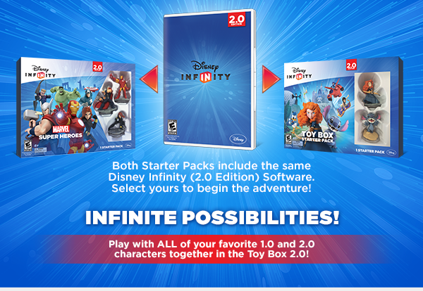 Both Starter Packs include the same Disney Infinity (2.0 Edition) Software. Select yours to begin the adventure!