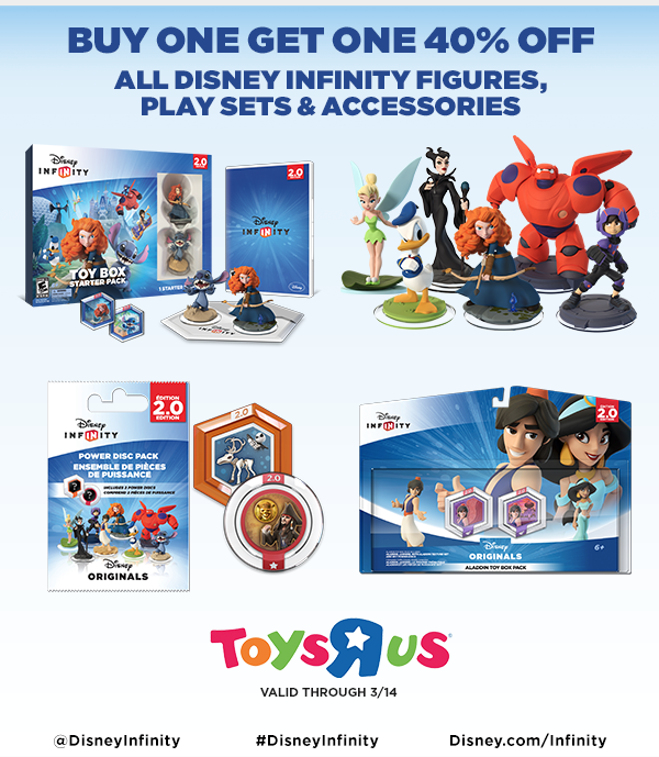 Buy One Get one 40% Off
all disney infinity figures, play sets & accessories