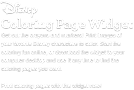 Get out the crayons and markers! Find and print images of your favorite Disney characters to color. You can find coloring pages for every occasion and activity. You can even take the coloring page widget with you and download on your desktop. Download, print, and color your way to more Disney print fun!